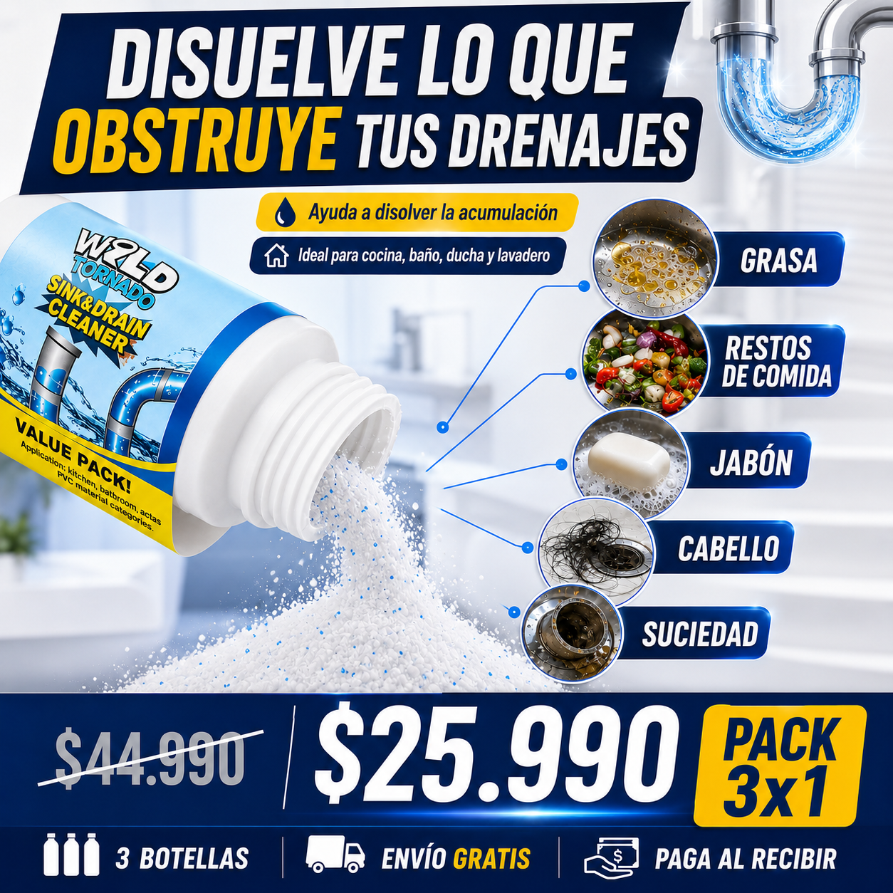 PACK 3X1 LIMPIADOR DE DRENAJES