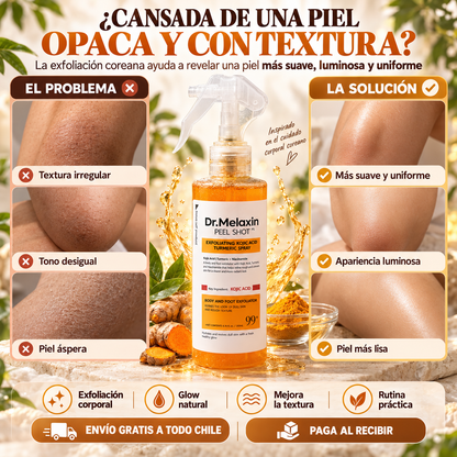 Melaxin Glow™ – Spray Exfoliante Corporal Piel Suave y Pareja