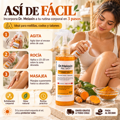Melaxin Glow™ – Spray Exfoliante Corporal Piel Suave y Pareja