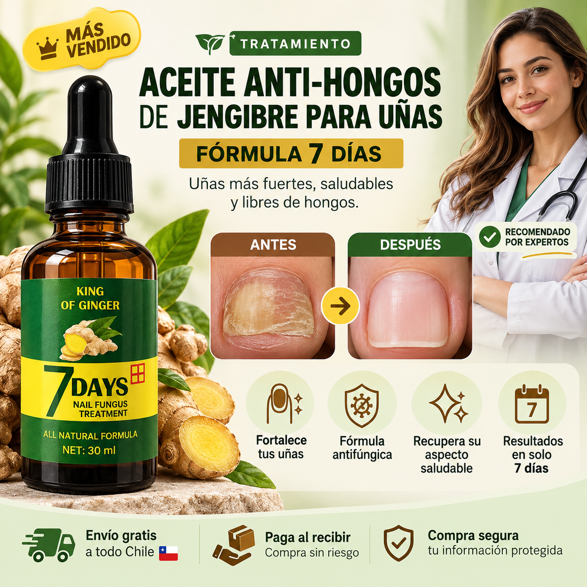 Aceite Anti-Hongos de Jengibre para Uñas | Fórmula 7 días