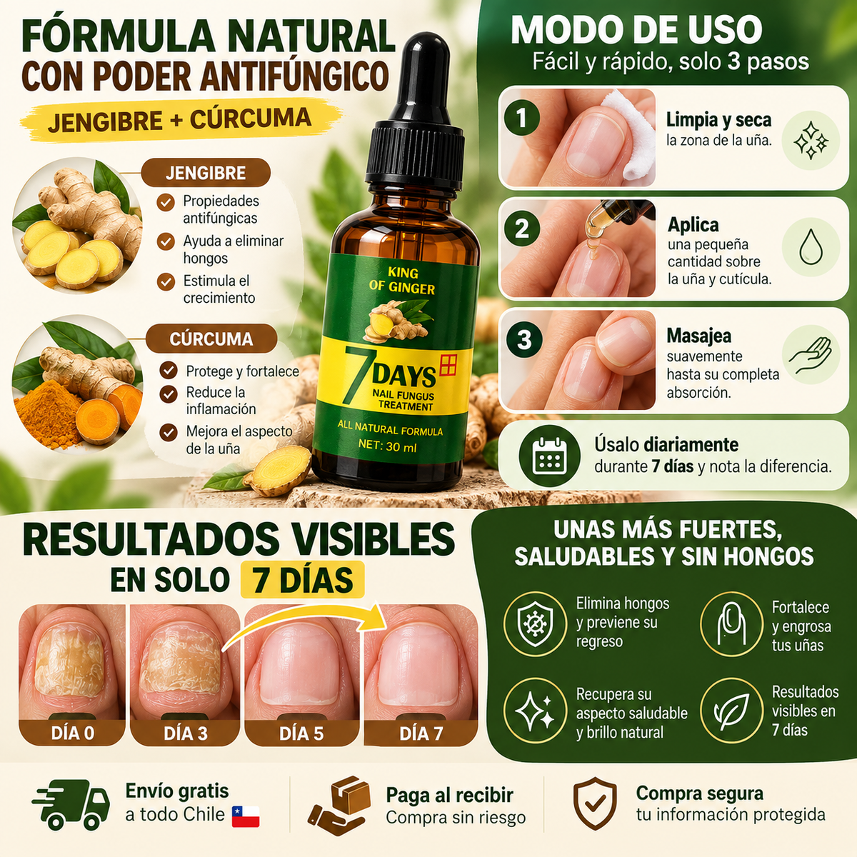 Aceite Anti-Hongos de Jengibre para Uñas | Fórmula 7 días